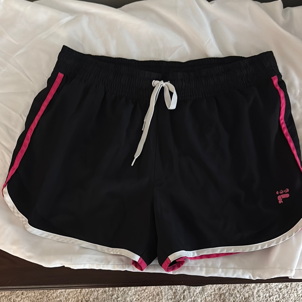 Fila Black Shorts with Pink and White Accents
